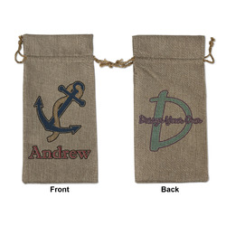 Sail Boats & Stripes Large Burlap Gift Bag - Front & Back (Personalized)