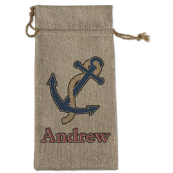 Sail Boats & Stripes Large Burlap Gift Bag - Front (Personalized)