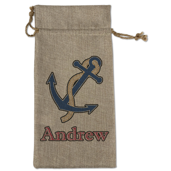 Custom Sail Boats & Stripes Large Burlap Gift Bag - Front (Personalized)