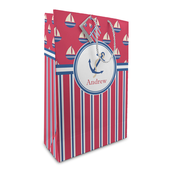 Custom Sail Boats & Stripes Large Gift Bag (Personalized)