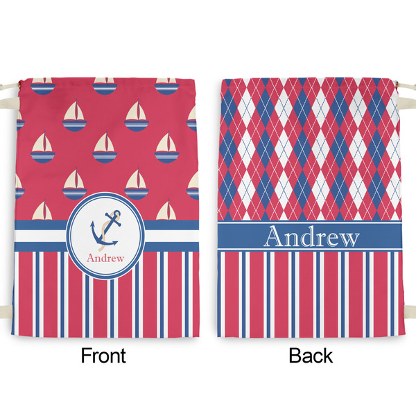 Sail Boats & Stripes Large Laundry Bag - Front & Back View
