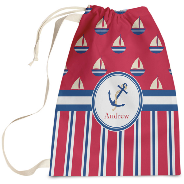Custom Sail Boats & Stripes Laundry Bag - Large (Personalized)