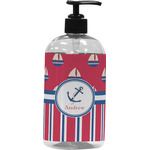 Sail Boats & Stripes Plastic Soap / Lotion Dispenser (16 oz - Large - Black) (Personalized)
