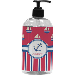 Sail Boats & Stripes Plastic Soap / Lotion Dispenser (16 oz - Large - Black) (Personalized)