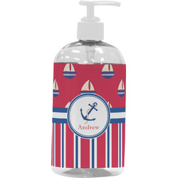 Sail Boats & Stripes Plastic Soap / Lotion Dispenser (16 oz - Large - White) (Personalized)