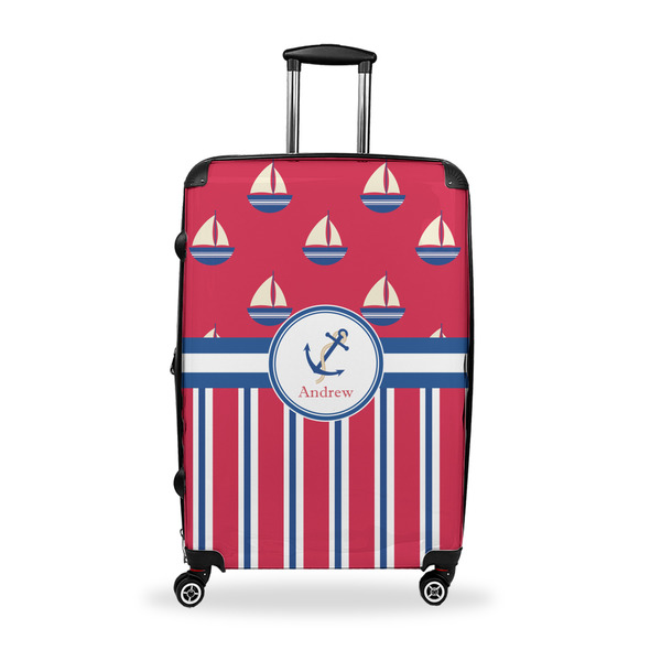 Custom Sail Boats & Stripes Suitcase - 28" Large - Checked w/ Name or Text