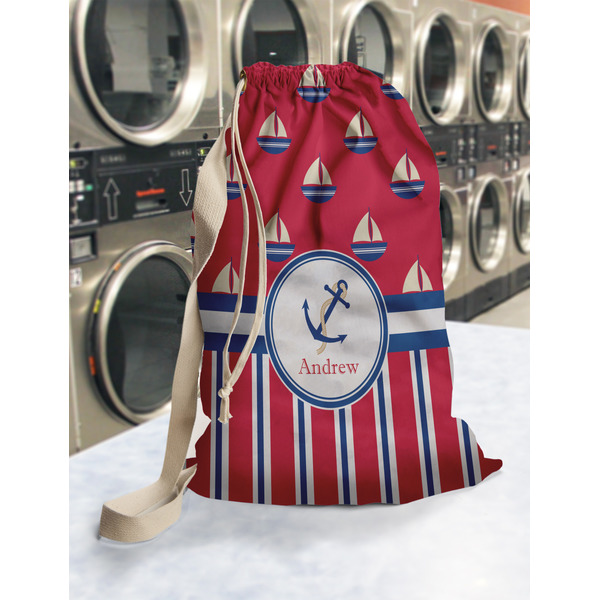 Sail Boats & Stripes Laundry Bag in Laundromat