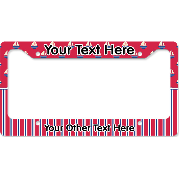 Custom Sail Boats & Stripes License Plate Frame - Style B (Personalized)