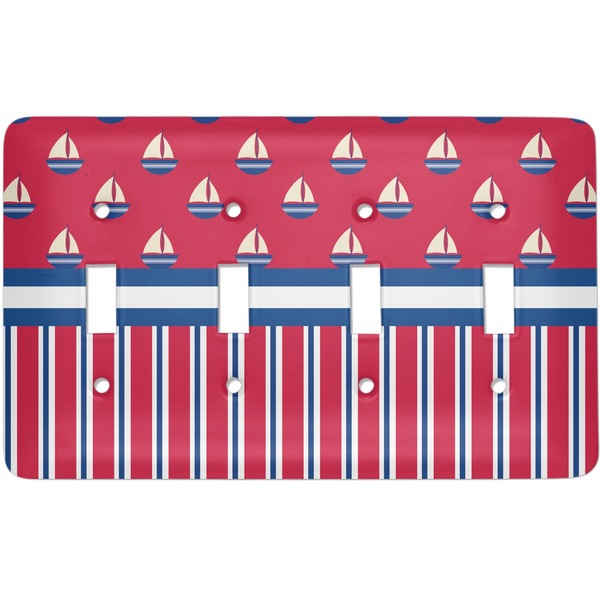 Custom Sail Boats & Stripes Light Switch Cover (4 Toggle Plate)