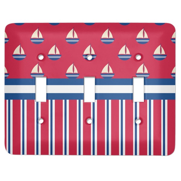 Custom Sail Boats & Stripes Light Switch Cover (3 Toggle Plate)