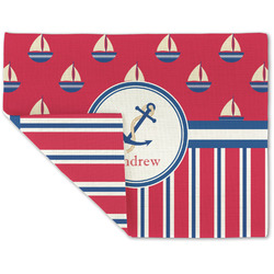 Sail Boats & Stripes Double-Sided Linen Placemat - Single w/ Name or Text