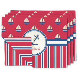 Sail Boats & Stripes Double-Sided Linen Placemat - Set of 4 w/ Name or Text