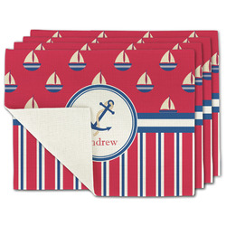 Sail Boats & Stripes Single-Sided Linen Placemat - Set of 4 w/ Name or Text