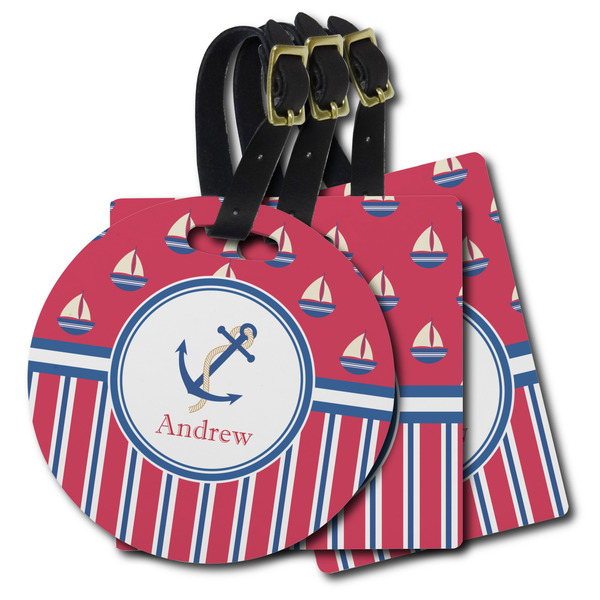 Custom Sail Boats & Stripes Plastic Luggage Tag (Personalized)
