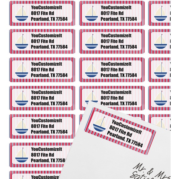 Sail Boats & Stripes Mailing Label on Envelope - Multiple Labels