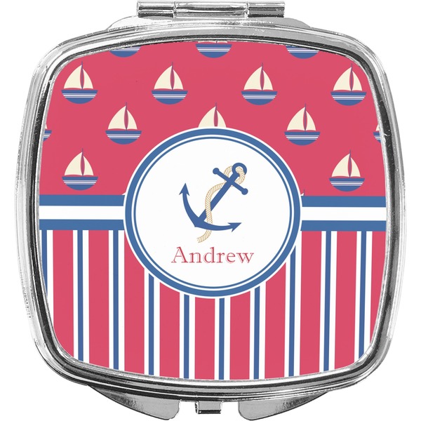 Custom Sail Boats & Stripes Compact Makeup Mirror (Personalized)