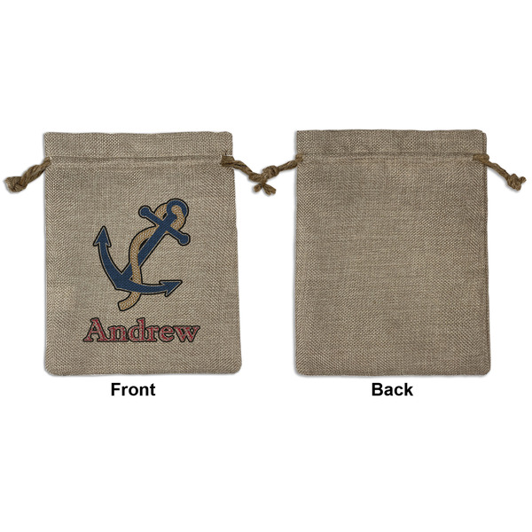 Sail Boats & Stripes Medium Burlap Gift Bag - Front Approval