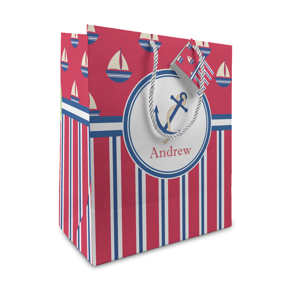 Custom Sail Boats & Stripes Medium Gift Bag (Personalized)