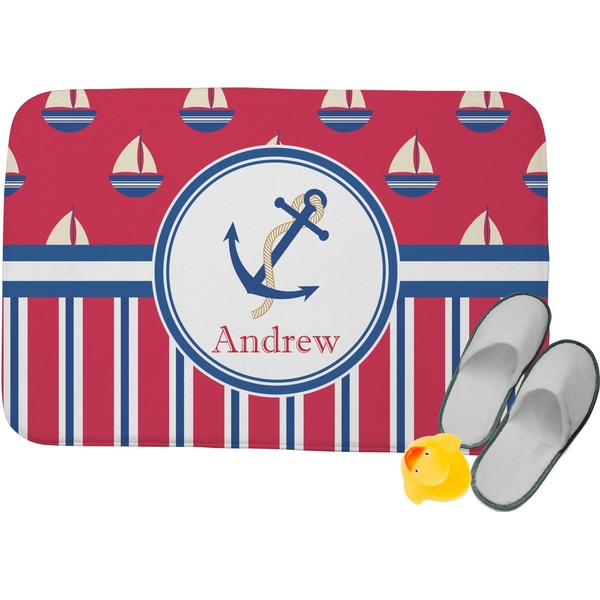 Custom Sail Boats & Stripes Memory Foam Bath Mat - 34"x21" (Personalized)