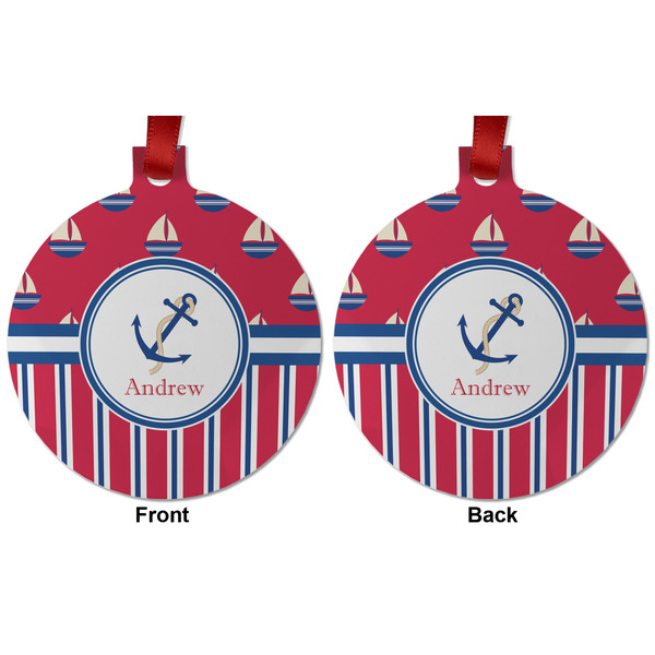 Sail Boats & Stripes Metal Ball Ornament - Front and Back