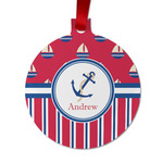 Sail Boats & Stripes Metal Ball Ornament - Double Sided w/ Name or Text