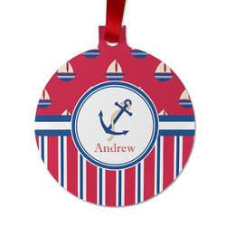 Sail Boats & Stripes Metal Ball Ornament - Double Sided w/ Name or Text