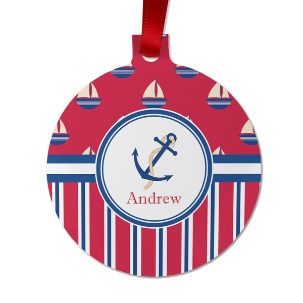 Custom Sail Boats & Stripes Metal Ball Ornament - Double Sided w/ Name or Text