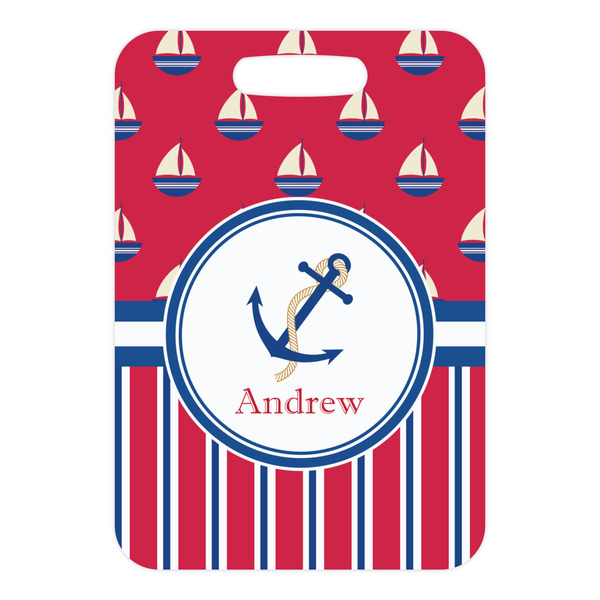 Sail Boats & Stripes Metal Luggage Tag - Front Without Strap