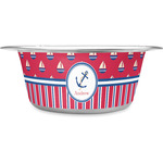 Sail Boats & Stripes Stainless Steel Dog Bowl - Large (Personalized)