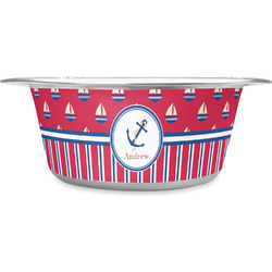 Sail Boats & Stripes Stainless Steel Dog Bowl (Personalized)