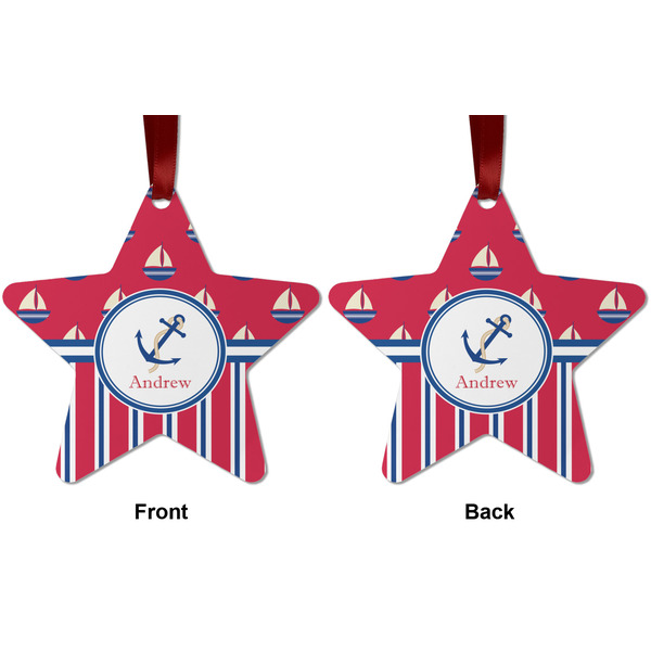 Sail Boats & Stripes Metal Star Ornament - Front and Back