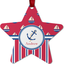 Sail Boats & Stripes Metal Star Ornament - Double Sided w/ Name or Text