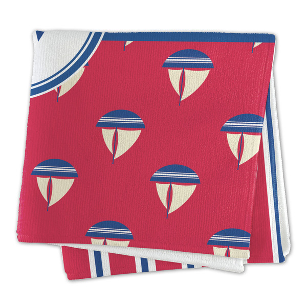Sail Boats & Stripes Microfiber Dish Rag - FOLDED (square)