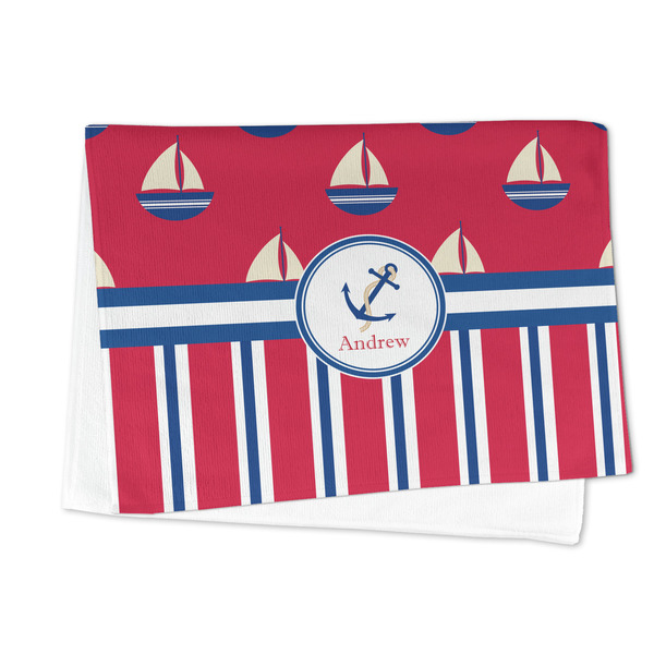 Sail Boats & Stripes Microfiber Dish Towel - FOLDED HALF