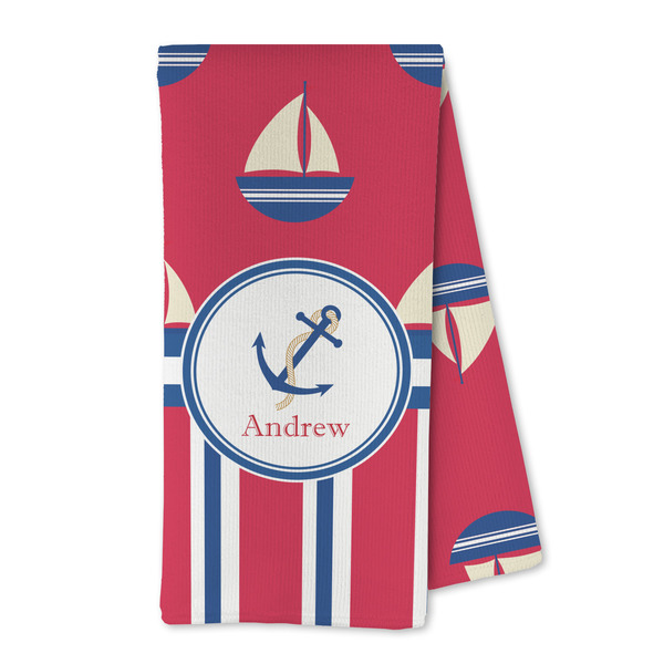 Custom Sail Boats & Stripes Kitchen Towel - Microfiber (Personalized)