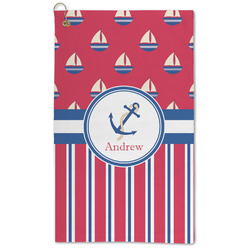 Sail Boats & Stripes Microfiber Golf Towel - Large (Personalized)