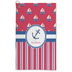 Sail Boats & Stripes Microfiber Golf Towel - Large (Personalized)