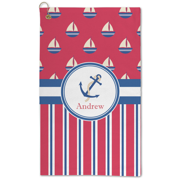 Custom Sail Boats & Stripes Microfiber Golf Towel (Personalized)