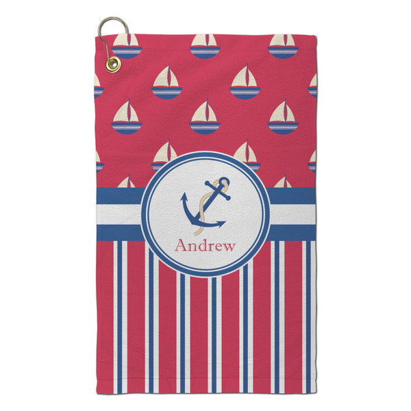 Custom Sail Boats & Stripes Microfiber Golf Towel - Small (Personalized)