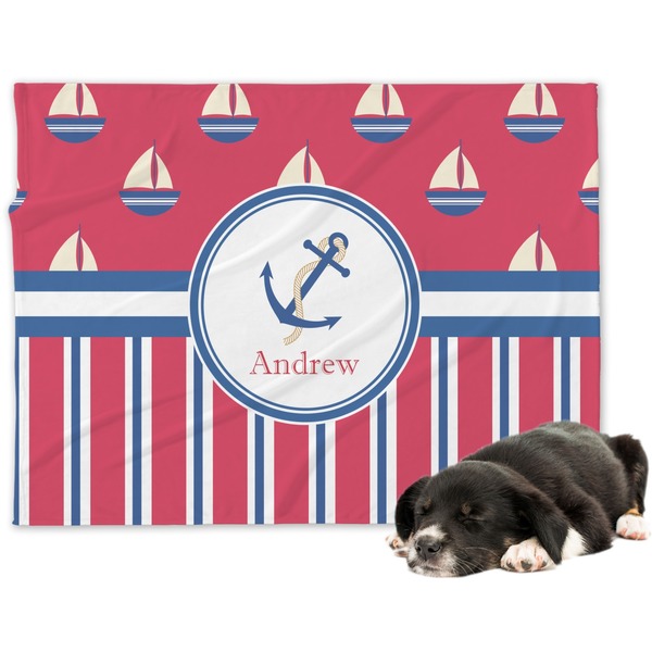 Custom Sail Boats & Stripes Dog Blanket (Personalized)