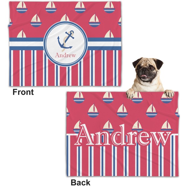 Sail Boats & Stripes Microfleece Dog Blanket - Regular - Front & Back
