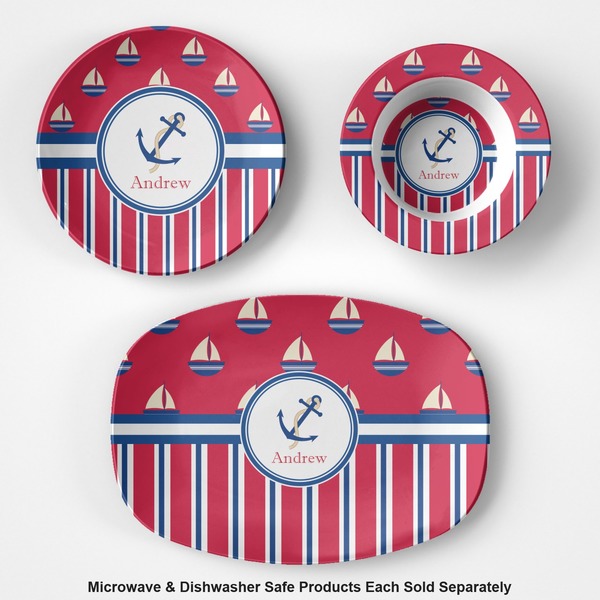 Sail Boats & Stripes Microwave & Dishwasher Safe CP Plastic Dishware - Group