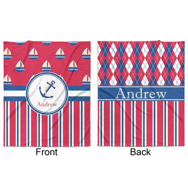 Sail Boats & Stripes Minky Blanket - 50"x60" - Double Sided - Front & Back