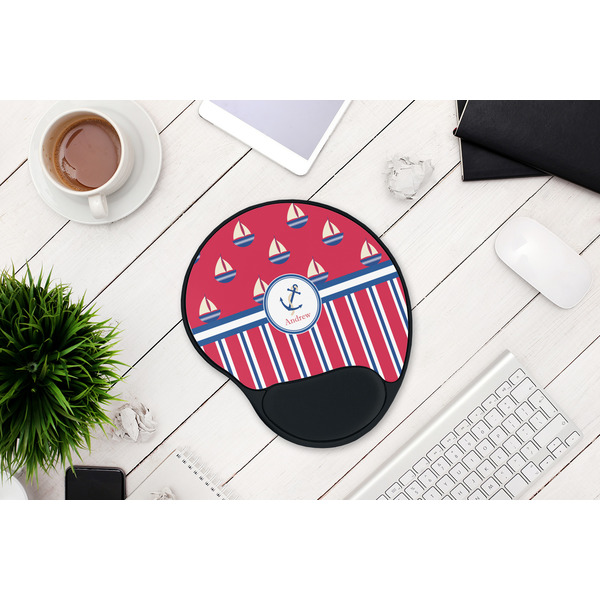 Sail Boats & Stripes Mouse Pad with Wrist Rest - LIFESYTLE 1