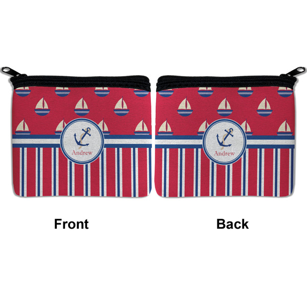 Sail Boats & Stripes Neoprene Coin Purse - Front & Back (APPROVAL)