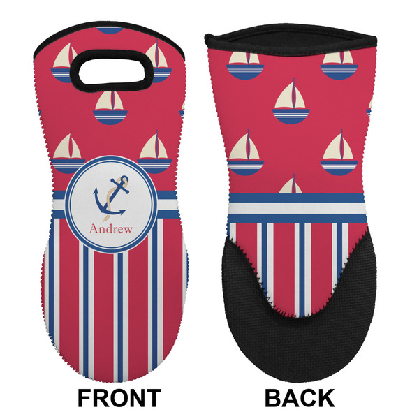 Sail Boats & Stripes Neoprene Oven Mitt (Front & Back)
