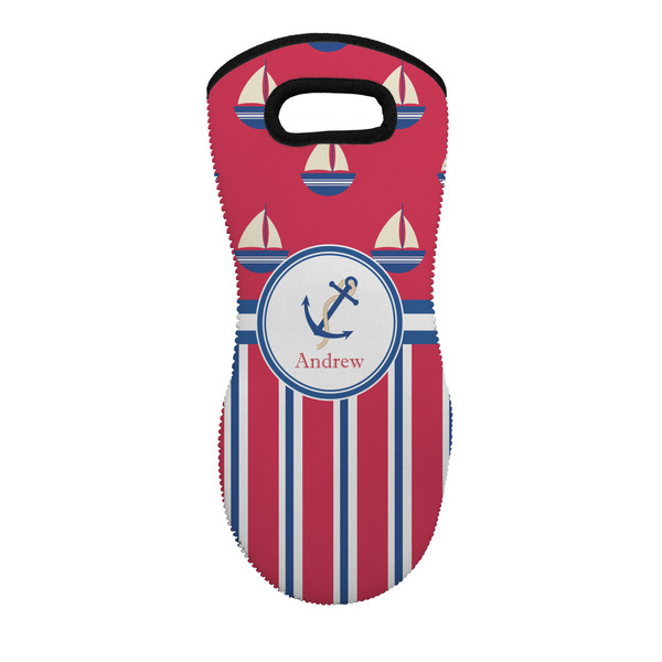 Custom Sail Boats & Stripes Neoprene Oven Mitt - Single w/ Name or Text