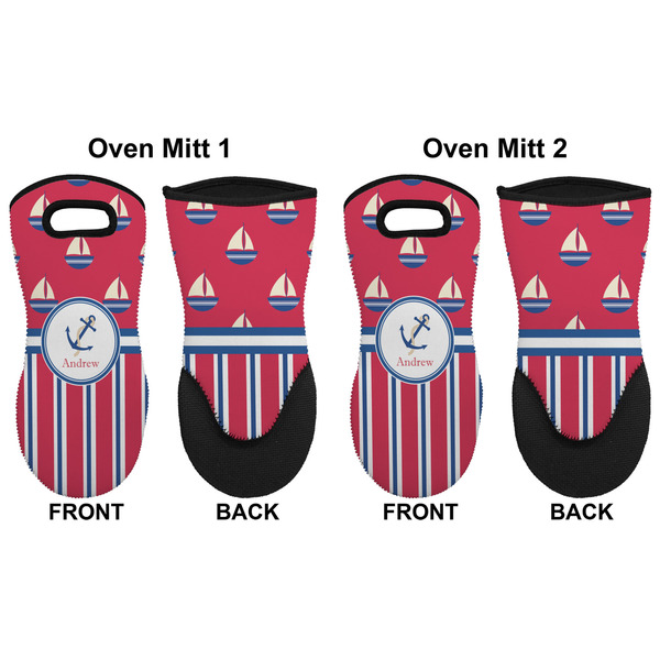 Sail Boats & Stripes Neoprene Oven Mitt - Set of 2 - Approval
