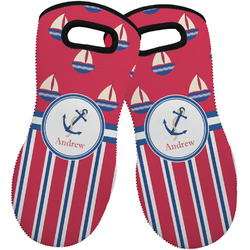 Sail Boats & Stripes Neoprene Oven Mitts - Set of 2 w/ Name or Text