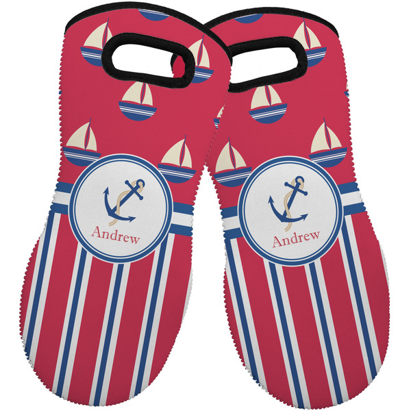Custom Sail Boats & Stripes Neoprene Oven Mitts - Set of 2 w/ Name or Text
